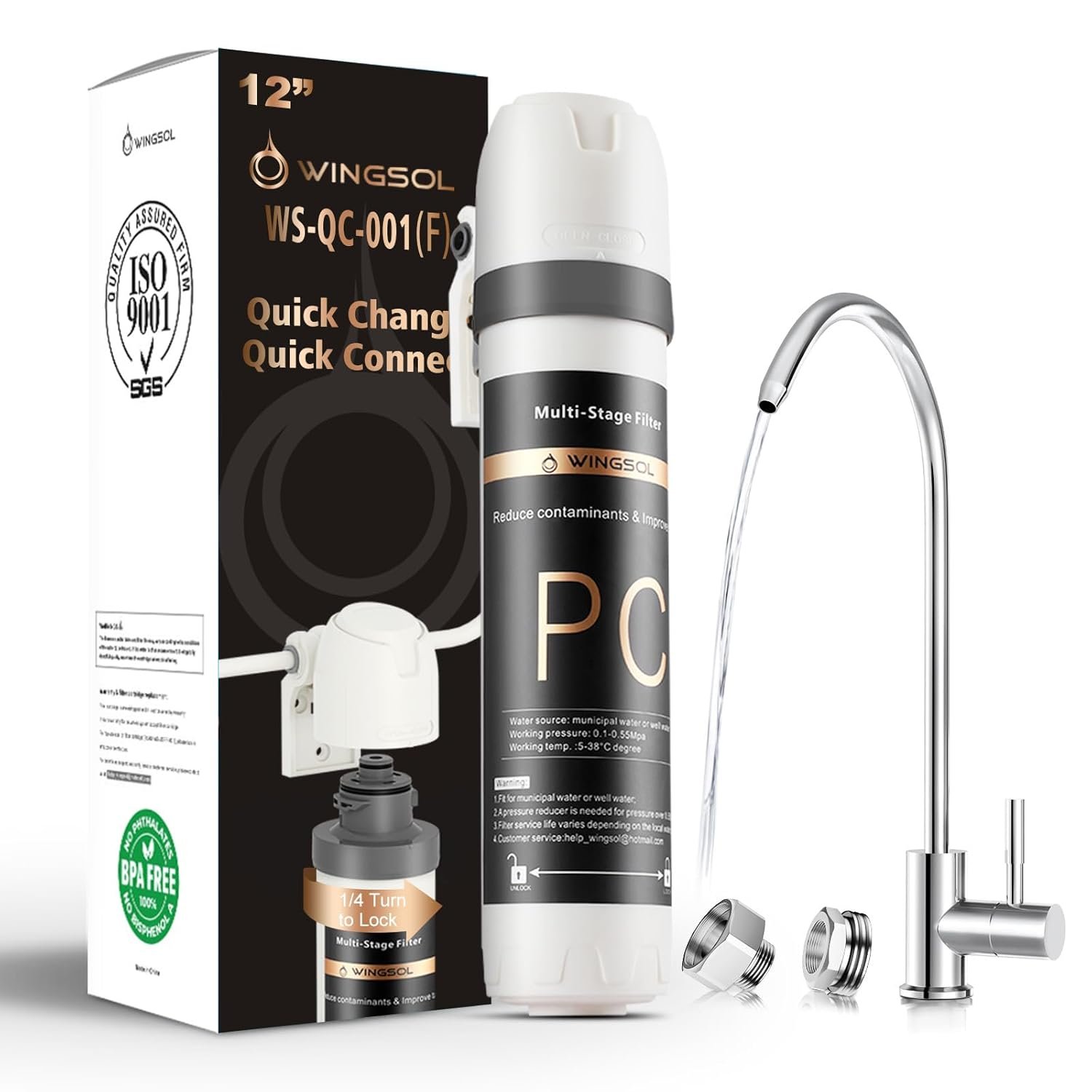 WINGSOL WINGSOL Under Sink Water Filter System with Faucet, Anti-Clogged Design, Reduces PFAS, Lead, Chlorine, Bad Taste, Sediment, NSF/ANSI 42&53, 8K Gallons, Easy Installation, Chrome Faucet