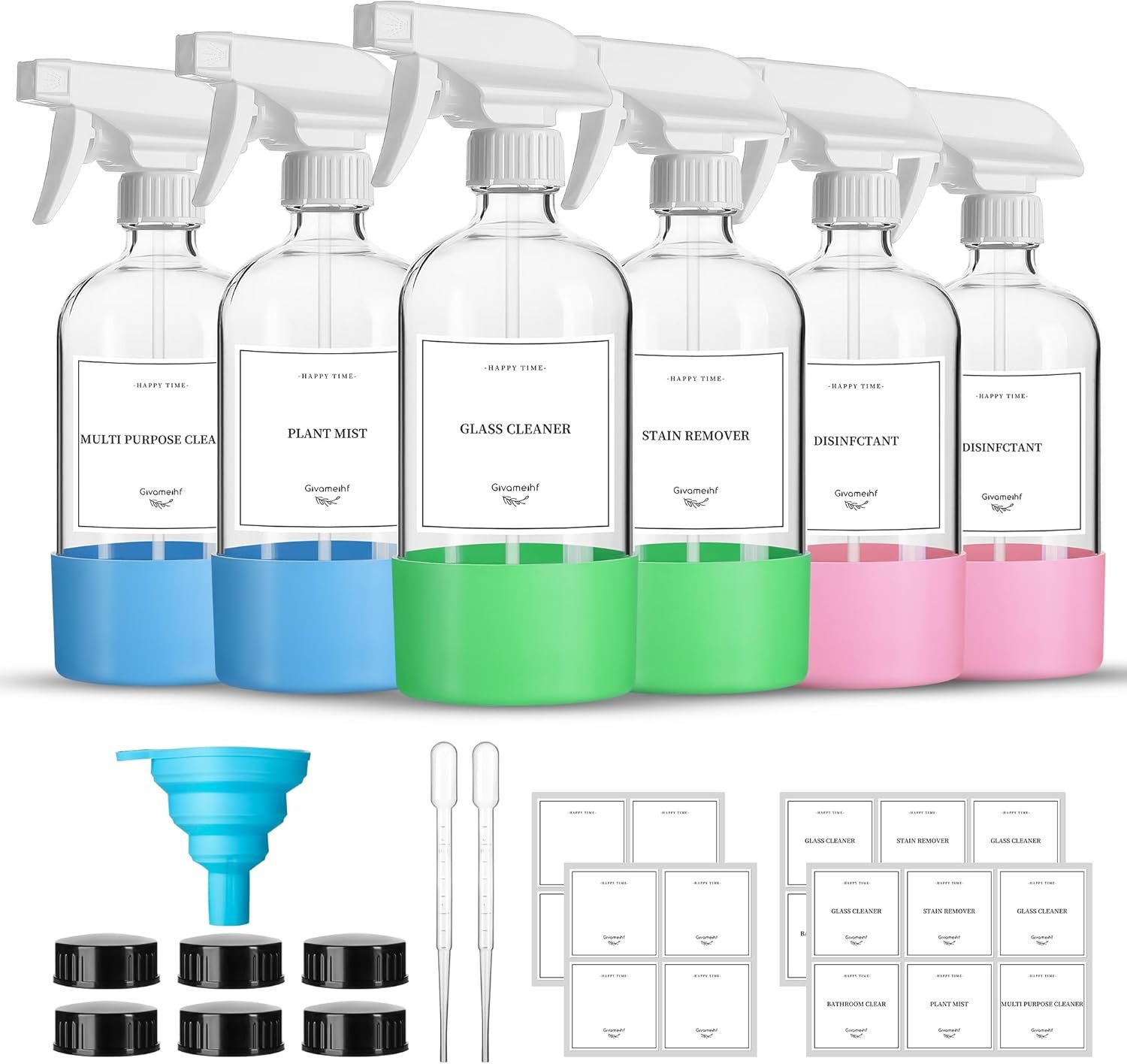 16oz Clear Glass Spray Bottles,6 Pack Glass Spray Bottles Refillable Empty Bottle with Adjustable Nozzle,Spray Bottle for Essential Oils,Cleaning,Pets,Hair Mister