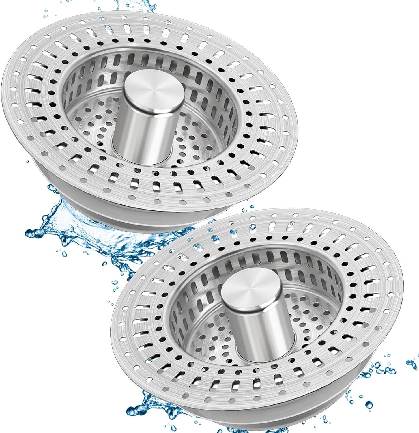 Upgraded 3 in 1 Kitchen Sink Drain Filter – Stainless Steel Sink Stopper, Anti-Clogging Sink Food Catch Basket, Quick Drain Odor Filter Sink Stopper(Silver-2pcs) (Silver-2pcs)