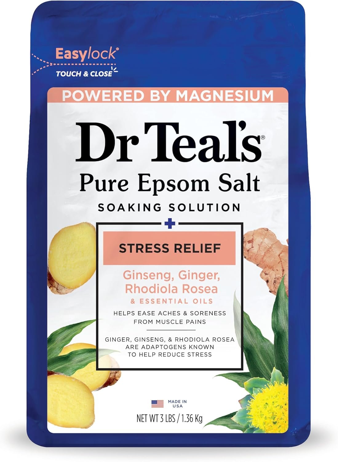Dr Teal’s Pure Epsom Salt, Stress Relief with Essential Oils, 3 lbs
