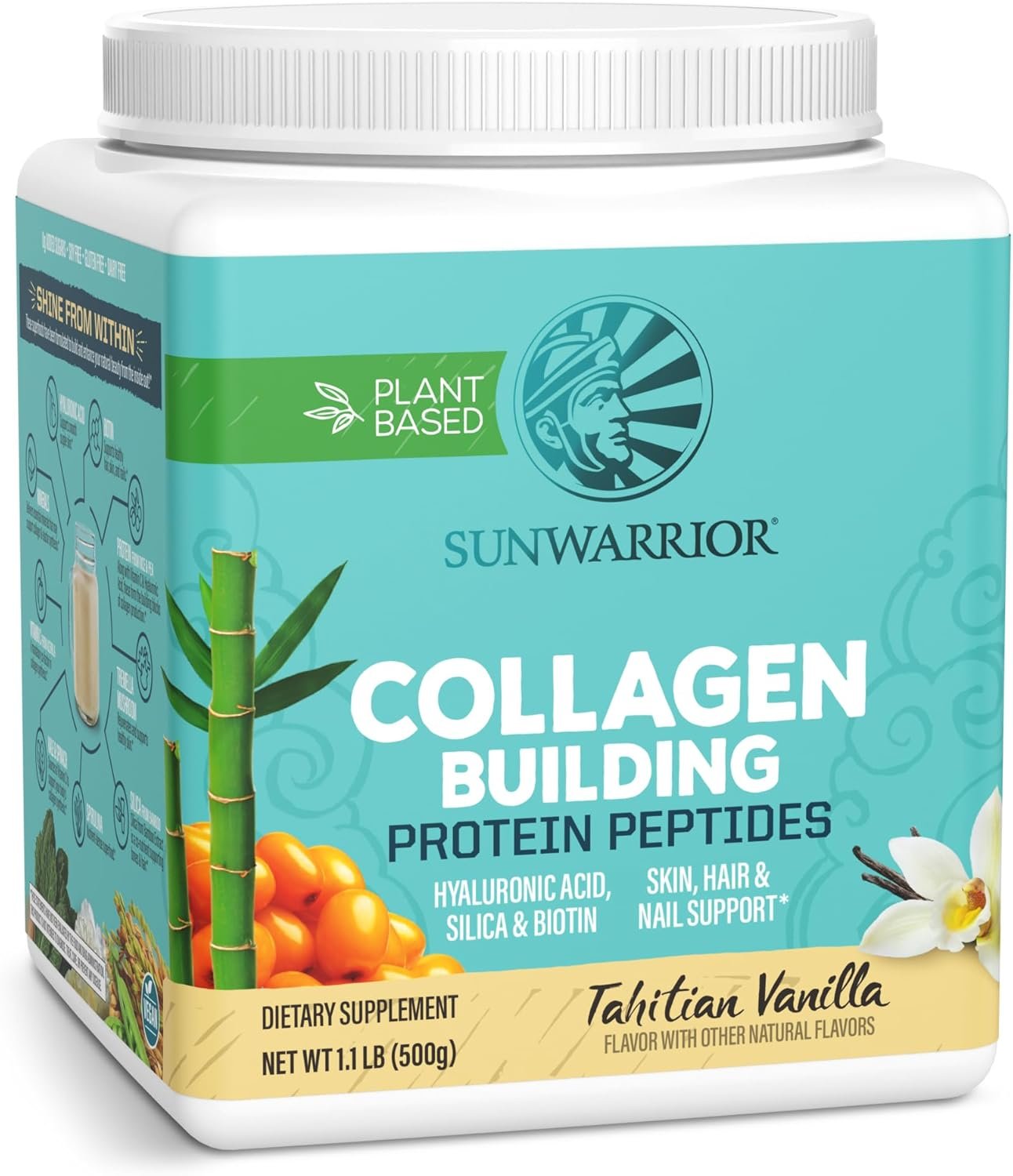 Sunwarrior Vegan Collagen Protein Powder Plant-Based | Silica Hyaluronic Acid Minerals Biotin Soy Free Dairy Free Gluten Free Non-GMO | Vanilla 20 Servings | Collagen Building Peptides
