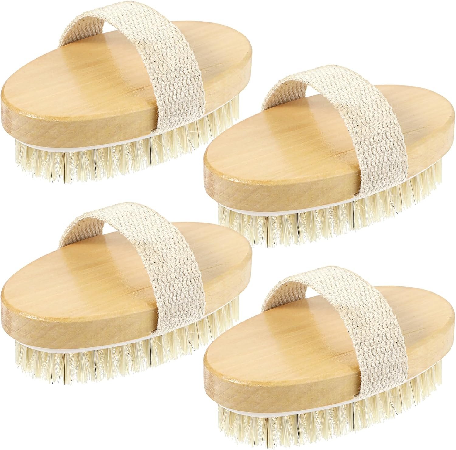 4pcs Dry Brushing Body Brush, Natural Bristle Dry Skin Exfoliating Brush Body Scrub for Flawless Skin, Cellulite Treatment, Lymphatic Drainage and Blood Circulation Improvement