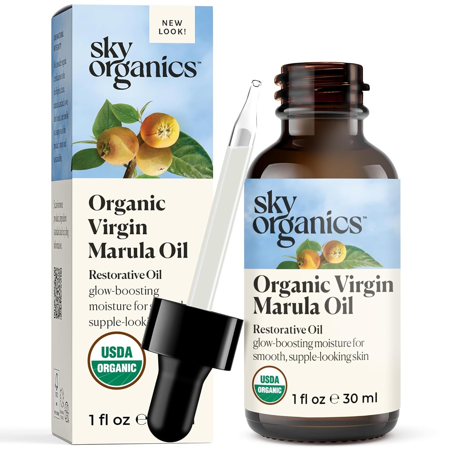 Sky Organics Organic Marula Oil for Face 100% Pure & Cold-Pressed USDA Certified Organic to Replenish, Balance & Boost Glow, 1 fl. Oz