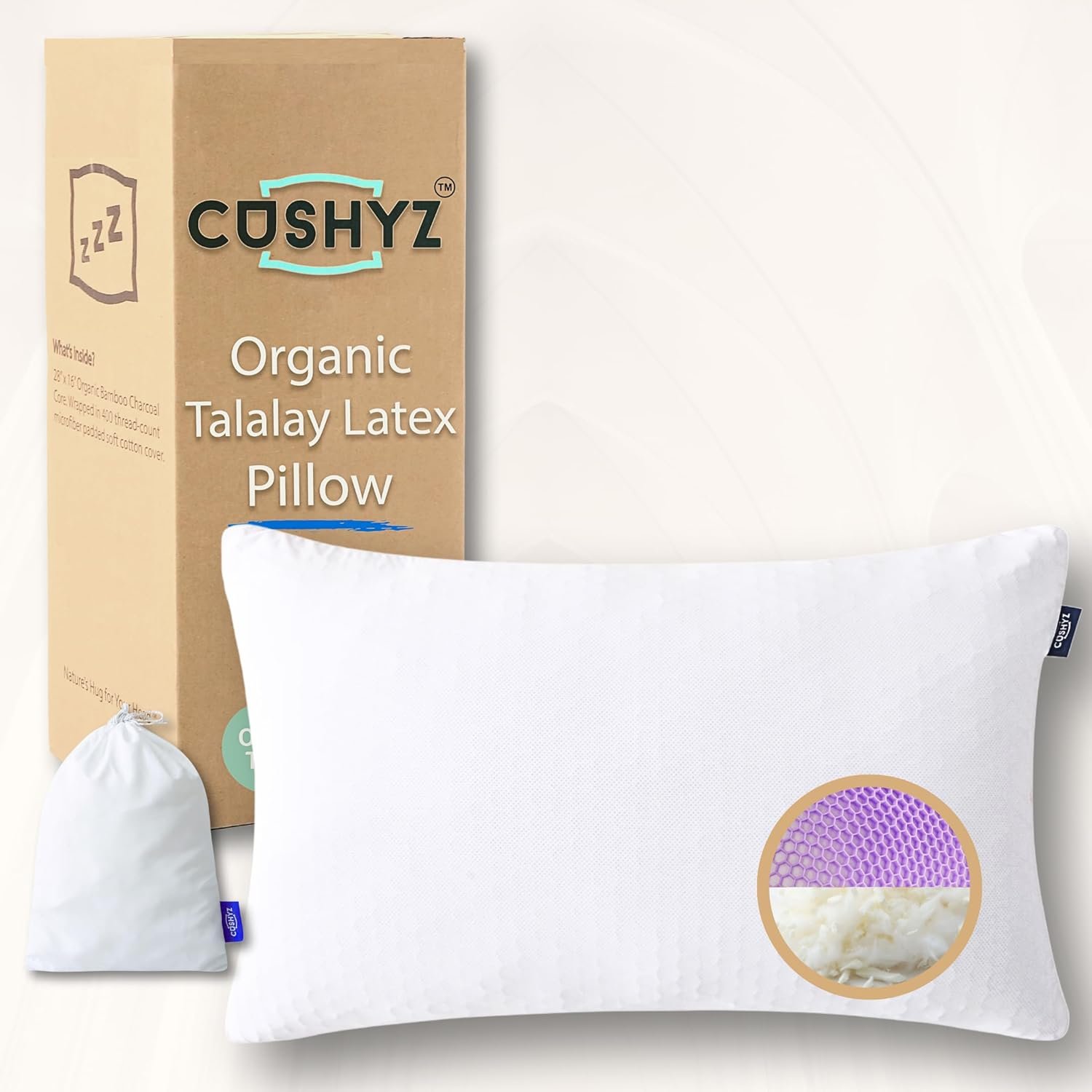 Premium Organic Talalay Latex Pillow – 28×16″ Rectangular Bed Pillow with Cooling 3D Honeycomb Cover, Adjustable Ergonomic Support, for Side, Back, & Stomach Sleepers