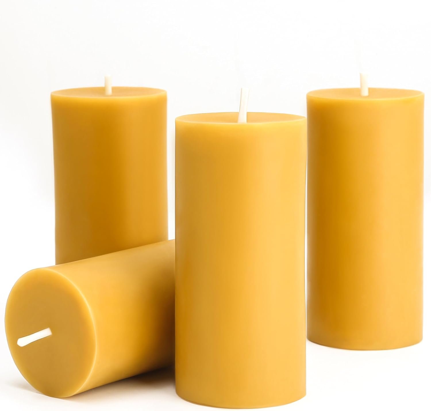 Natural Beeswax Candles 4 Packs, Beeswax Pillar Candles with 140 Hours Burn Time, Organic Emergency Candle Long Burning for Home Room, Smokeless & Dripless, 2×4 inch
