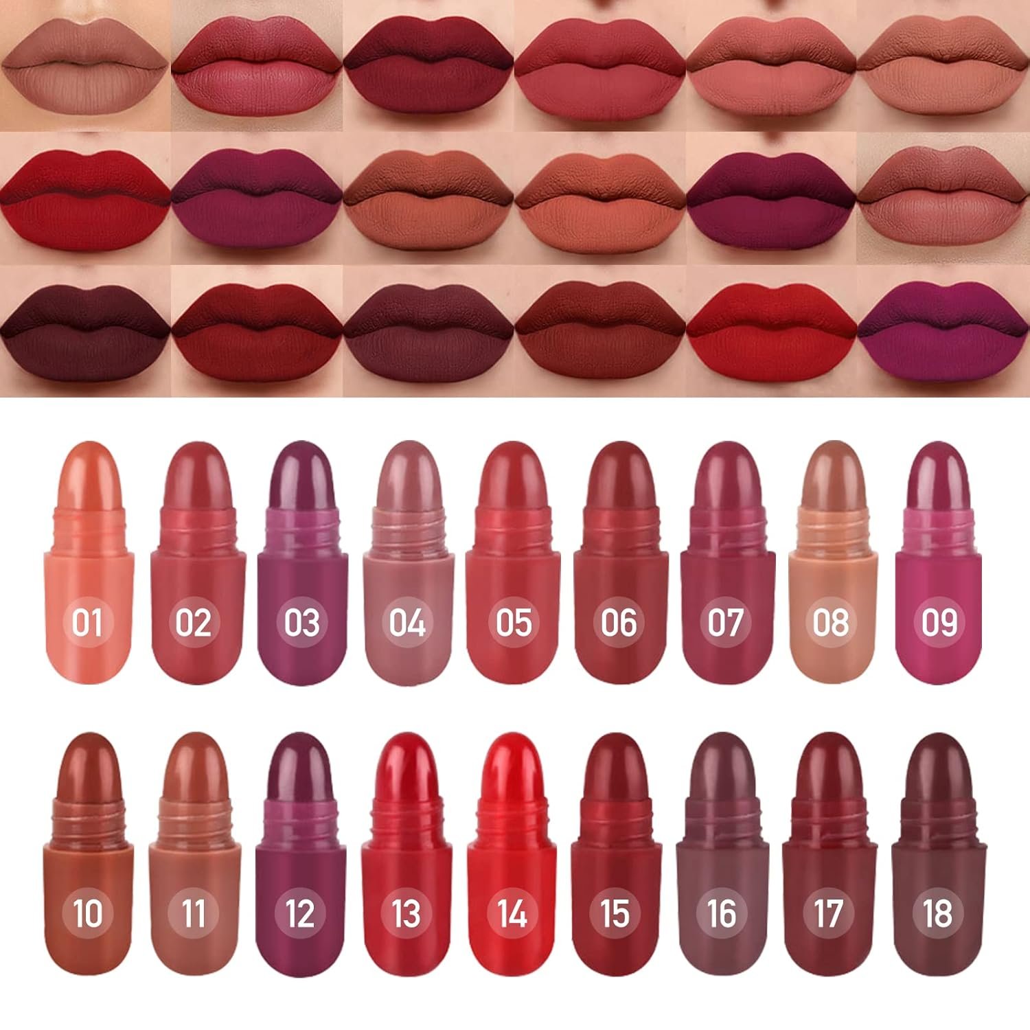 18 Colors Capsule Pills Lipstick Mini Lip-Stick Set, Long Lasting Mini Matte Lipstick Lip Stain Lip Tint – Labiales Mate 24 Horas Originales, Cute Dark Red Matte Lipsticks Set for Women