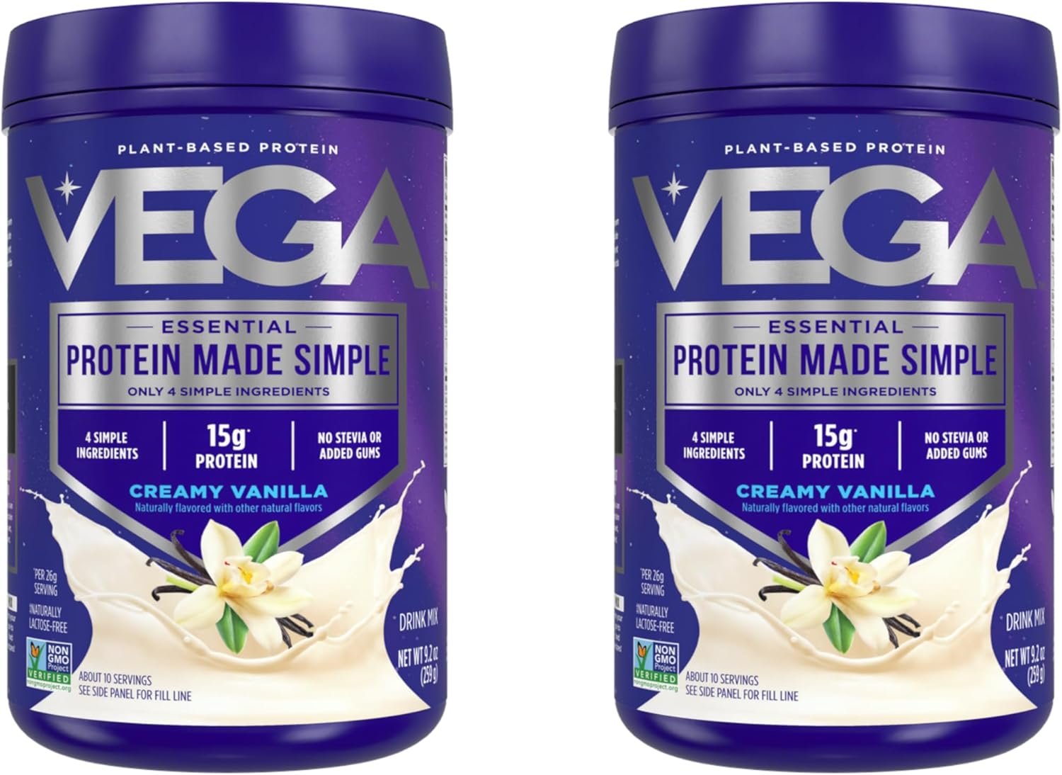 Vega Protein Made Simple Protein Powder, Vanilla – Stevia Free, Vegan, Plant Based, Healthy, Gluten Free, Pea Proteins for Women and Men (Packaging May Vary), 9.2 oz(Pack of 2)