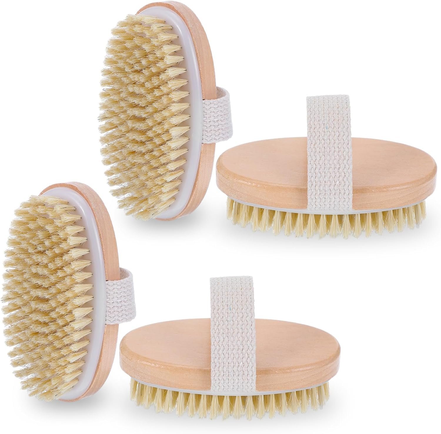 4 Pack Dry Brushing Body Brush Natural Bristle Exfoliating Brush for Cellulite, Lymphatic Drainage, and Blood Circulation, Soft Bristles Suitable for Wet and Dry Use