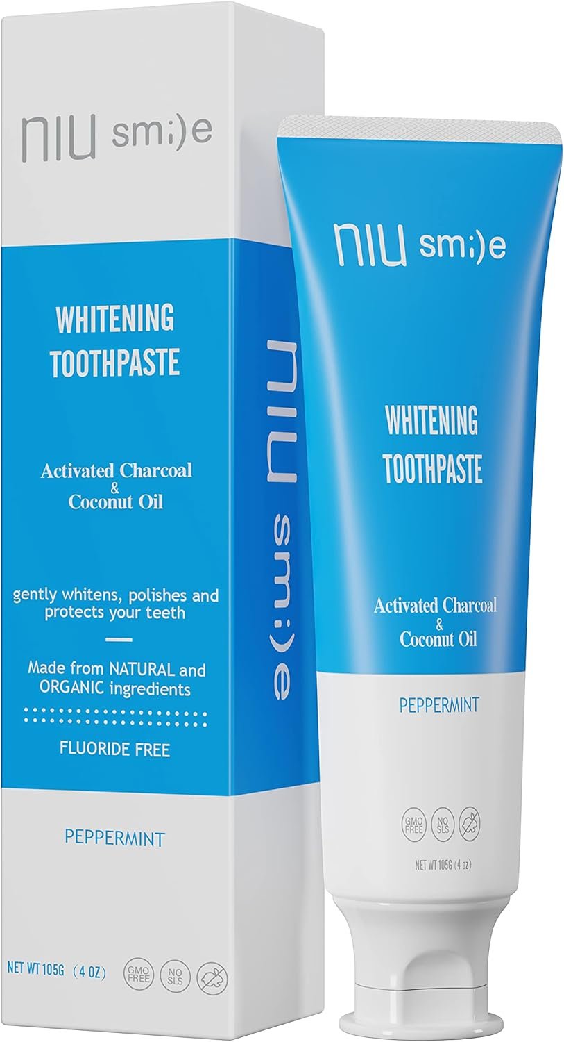 Niusmile Teeth Whitening Toothpaste | Activated Charcoal & Coconut Oil | SLS & Fluoride Free | Peppermint Taste