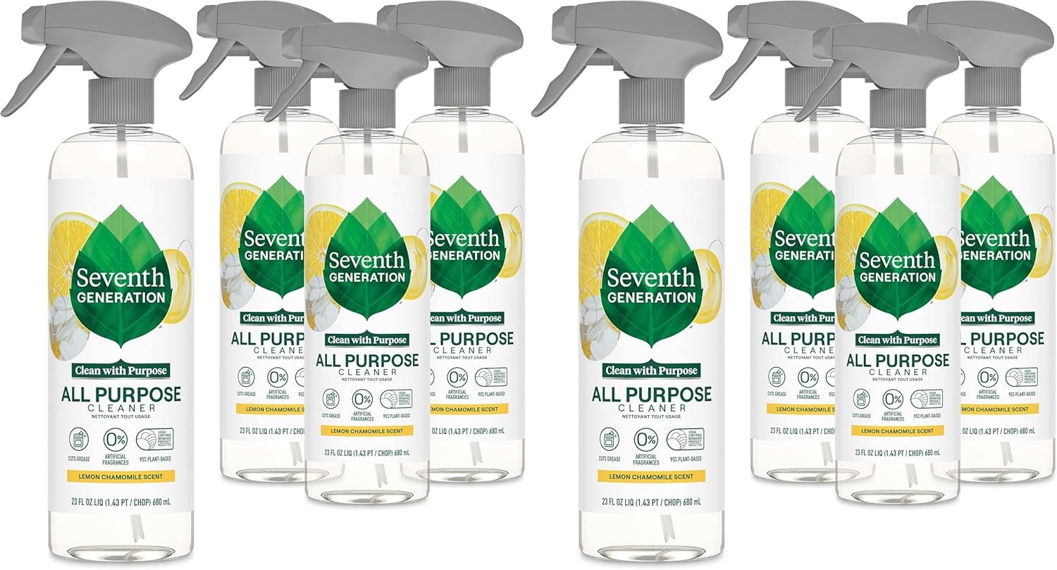 Seventh Generation All Purpose Cleaning Spray Surface Cleaner Lemon Chamomile scent Cuts Grease 23 oz,(Pack of 8)