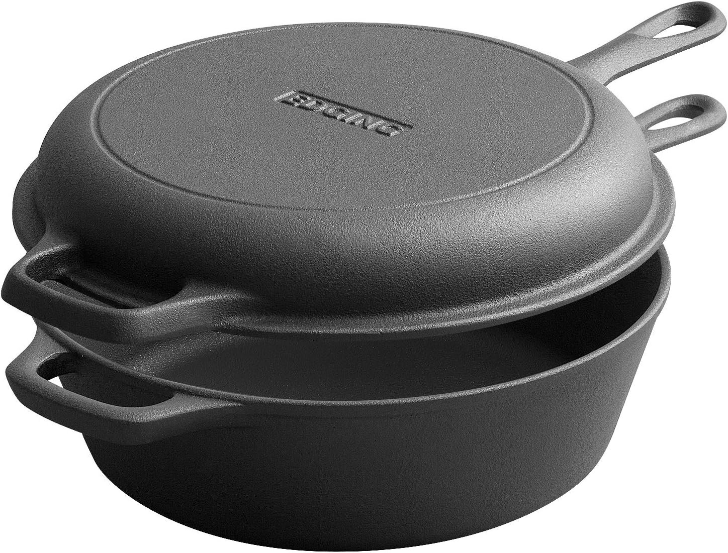 2-in-1 Pre-Seasoned Cast Iron Dutch Oven Pot with Skillet Lid Set, 10″ Skillet 3QT Pot for Cooking, Baking, Frying and Camping