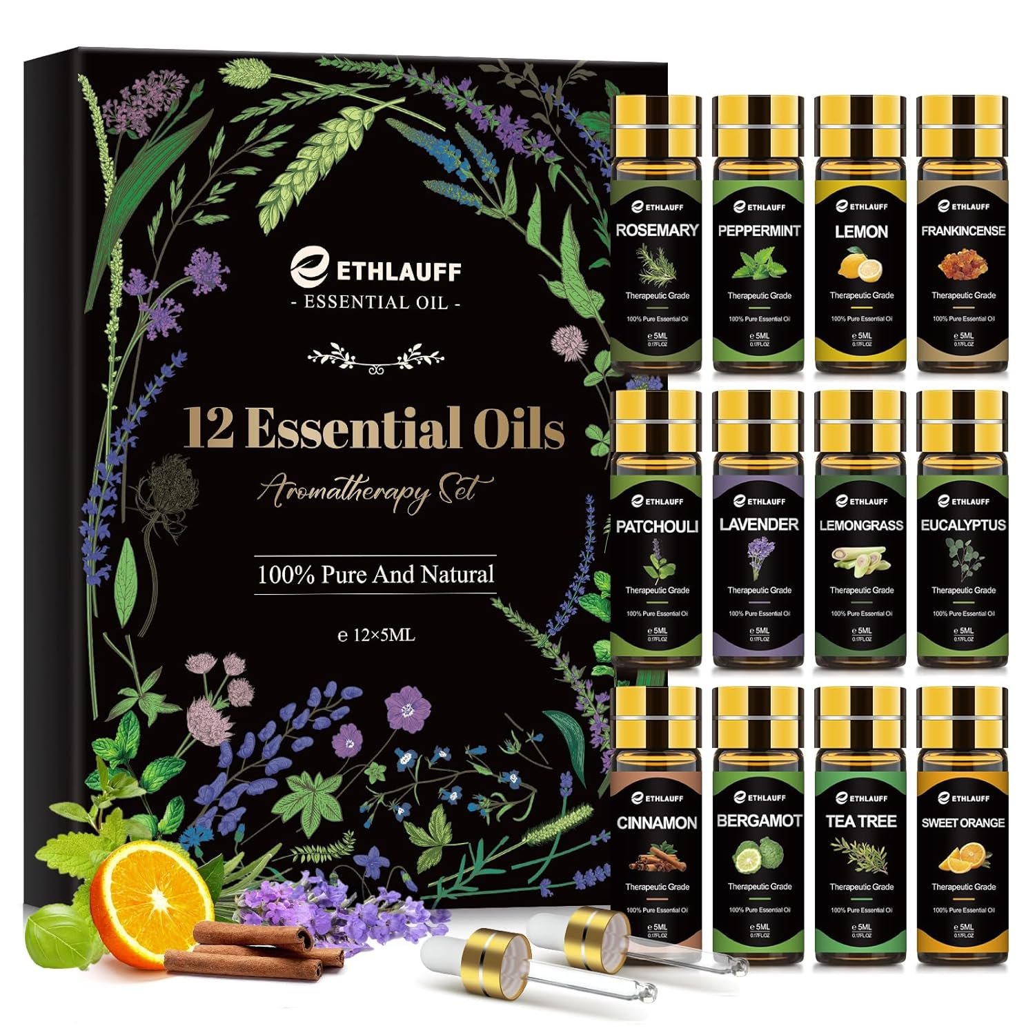 12 pcs Essential Oils Set, Pure Essential Oil for Diffuser, Humidifiers, Skin Care, Massage, Fragrance Oil Scent for DIY Candle and Soap Making, Gift for Friend