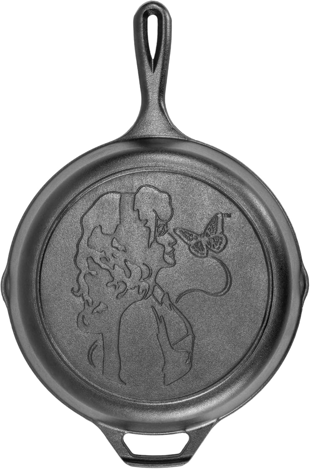 Lodge 10.25 Inch Dolly Parton Pre-Seasoned Cast Iron Stamped Skillet – Signature Teardrop Handle – Use in the Oven, on the Stove, on the Grill, or Over a Campfire, Black