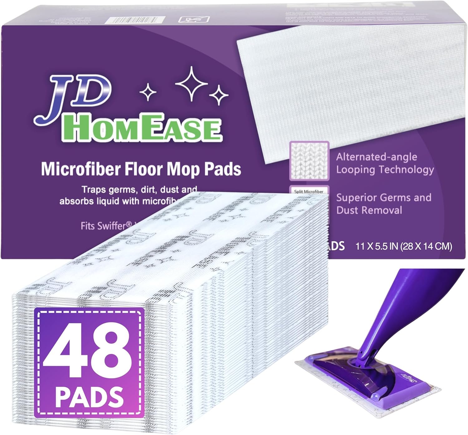 48 Pack Premium Microfiber Replacement Pads for Swiffer WetJet – Super Absorbent, Lint-Free, Durable-11″x5.5″, Perfect Fit Swiffer WetJet Mop – Safe on Hardwood, Tile, Vinyl