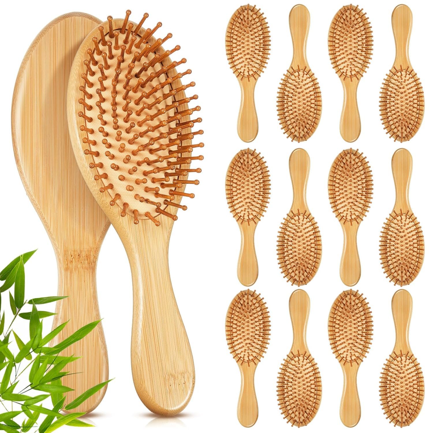 Weysat Bamboo Hair Brushes Bulk, Natural Wooden Paddle Detangling Brush, Scalp Massage and Anti-Static Hairbrushes, DIY Engraving Gifts for Women, Men, Party and Wedding(Natural,12 Pcs)