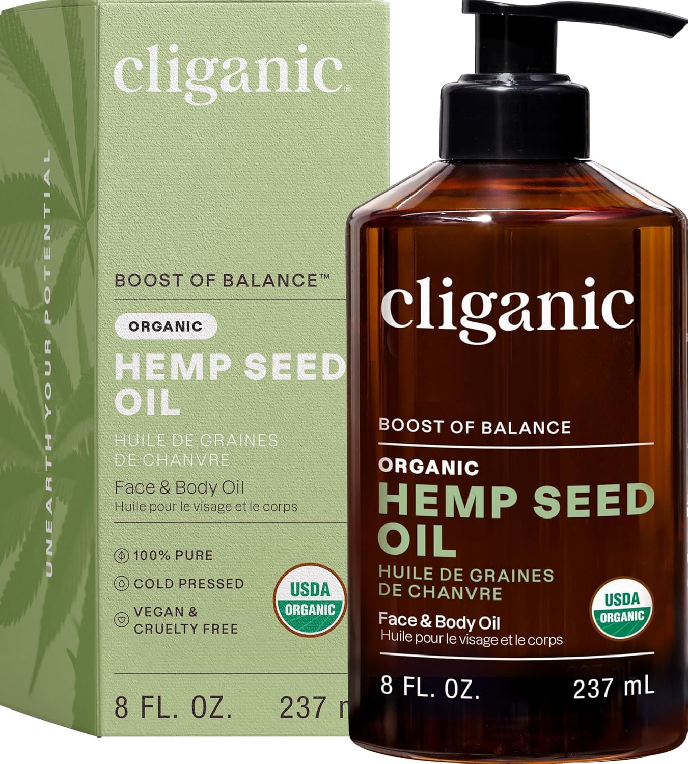 Cliganic Organic Hemp Seed Oil For Skin, Face & Hair – 100% Pure Cold Pressed Natural Unrefined