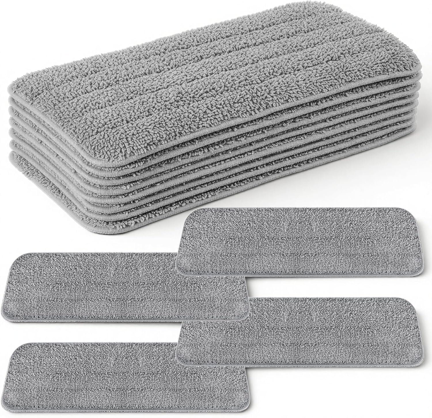 12 Pack Microfiber Replacement Mop Pads, 16”x5.5” Compatible with Most Reveal Mop Reusable Wet/Dry Replacement Refills for 14” to 16” Spray Mops Heads, Gray