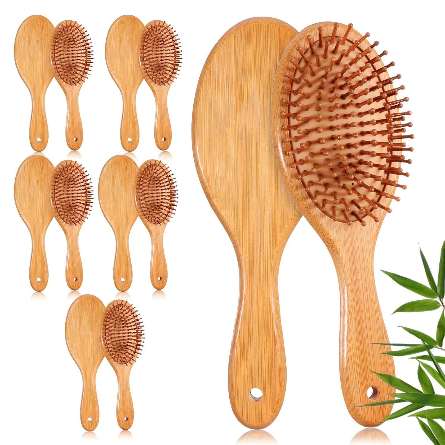 12 Pcs Bamboo Hair Brushes for Women Bulk Natural Wooden Paddle Brush Detangler Hairbrush with Natural Bamboo Bristles for Women, Men, Coarse, Fine, Wavy, DIY Gift