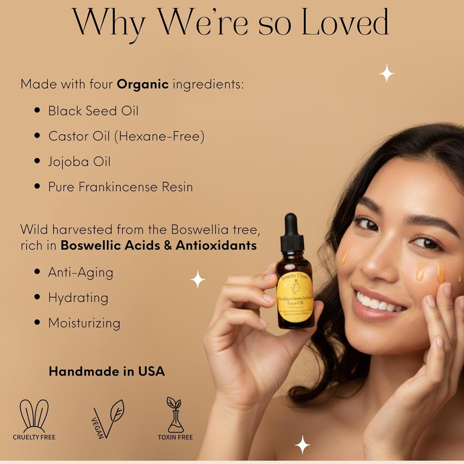 Frankincense Resin Infused Organic Black Seed, Castor & Jojoba Oils for Face Anti-Aging Miracle Facial Moisturizer Cold Pressed Serum Natural Skincare Hydrates Skin Moisturizing Beauty Glow 1 Fl Oz