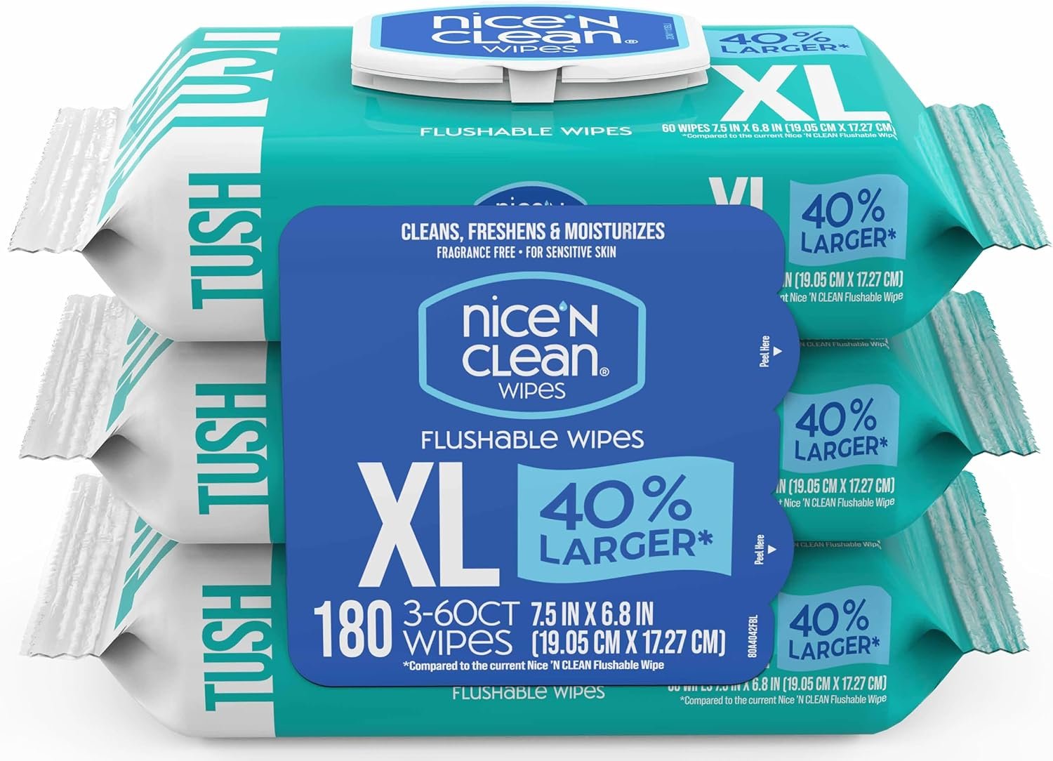 Nice ‘N CLEAN Extra Large Flushable Wipes | 40% Larger Wipes | 6.8″ x 7.5″ Unscented XL Adult Wet Wipes | Septic and Sewer Safe | Fragrance Free, Hypoallergenic, Plant Based | 180 Butt Wipes