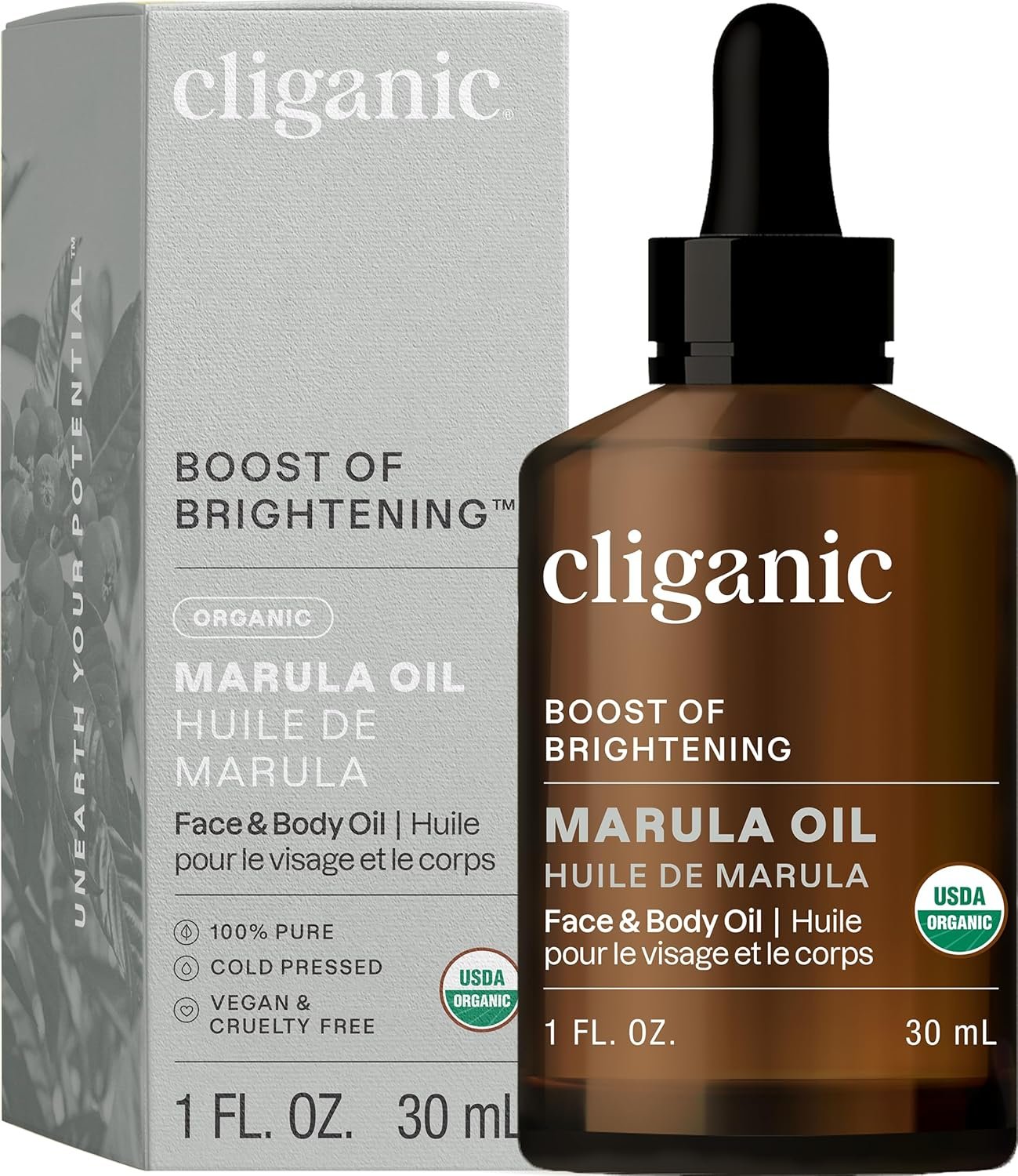 Cliganic Organic Marula Oil, 100% Pure – For Face & Hair | Natural Cold Pressed Unrefined (Packaging May Vary)