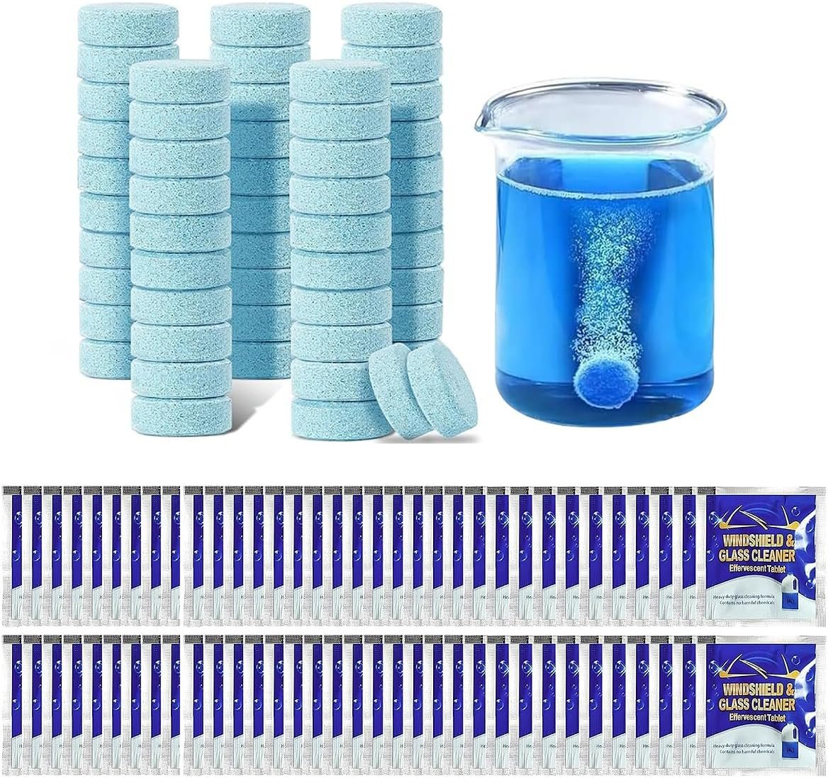 （100 PCS） Car Windshield Washer Tablets, Glass Cleaner, Concentrated Tablets, windshield wipers, Solid Windshield Effervescent Wiper Tablet for Car Window Glass Cleaning
