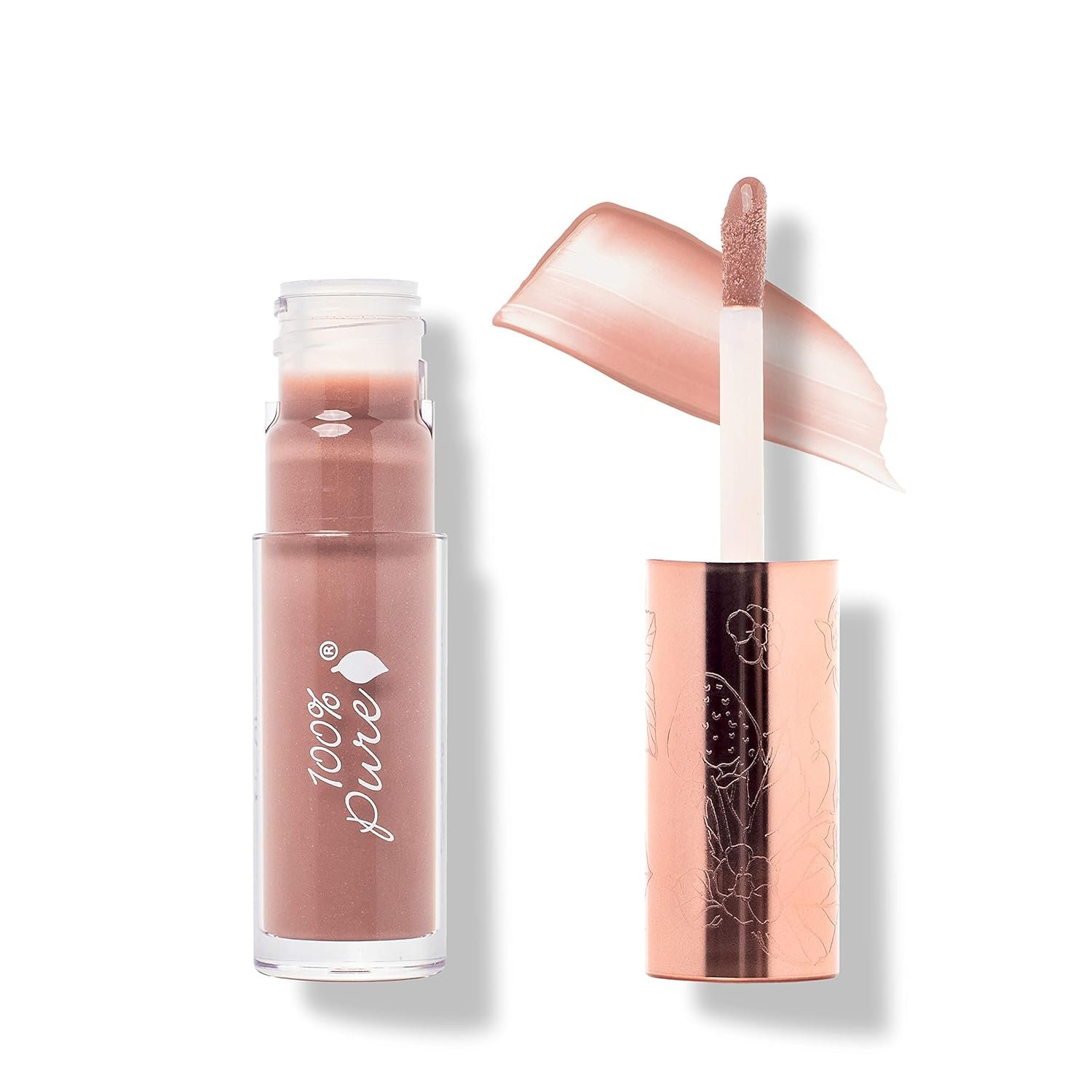 100% PURE Lip Gloss (Fruit Pigmented), Pink Caramel, High Shine, Moisturizing, Natural Lip Gloss, Sheer Finish, Tinted Lip Gloss w/Cocoa Butter, Vitamin E (Nude Rosy Brown Color) – 0.14 Fl Oz