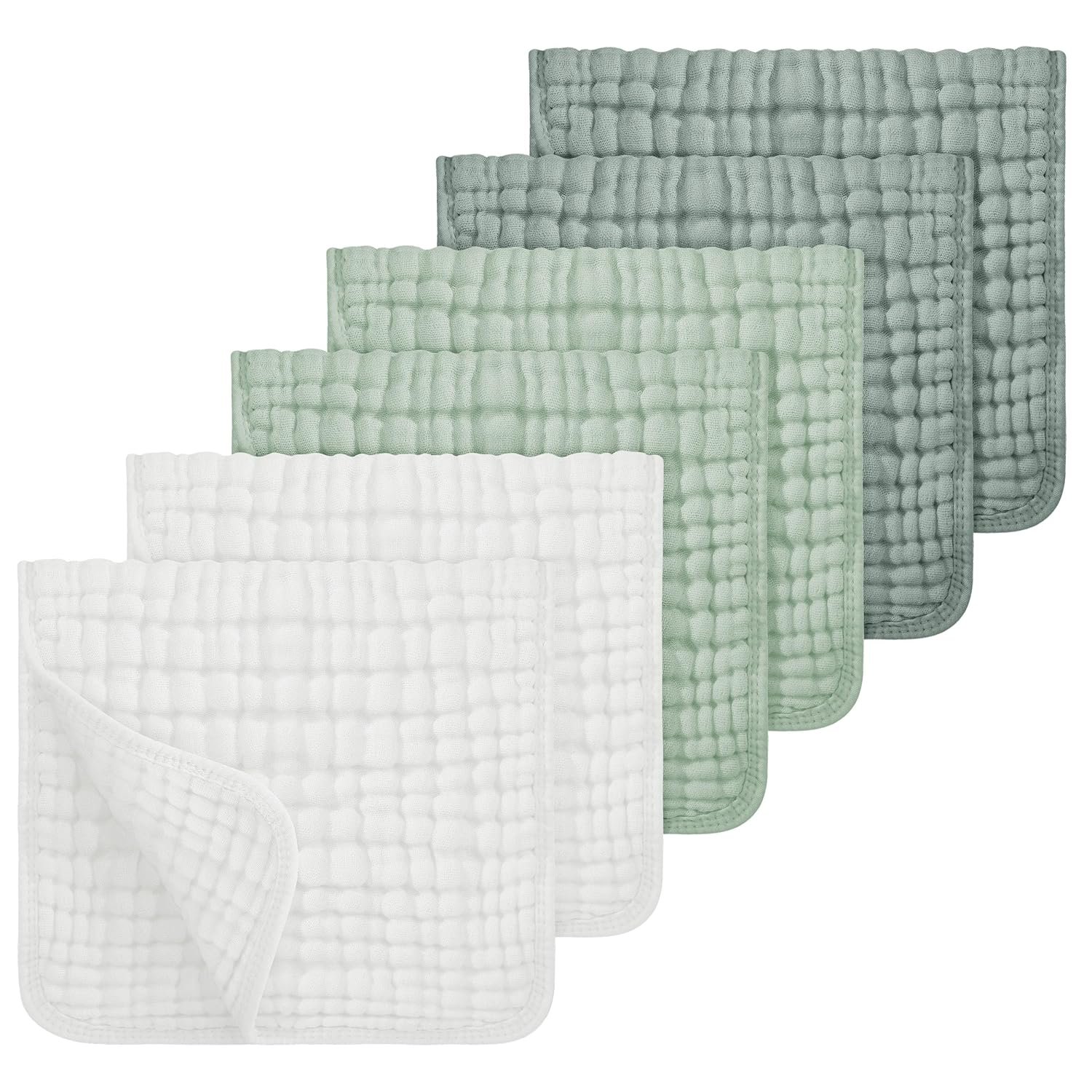 Looxii Muslin Burp Cloths 100% Cotton Muslin Cloths Large 20”x10” Extra Soft and Absorbent 6 Pack Baby Burping Cloth for Boys and Girls White+Green