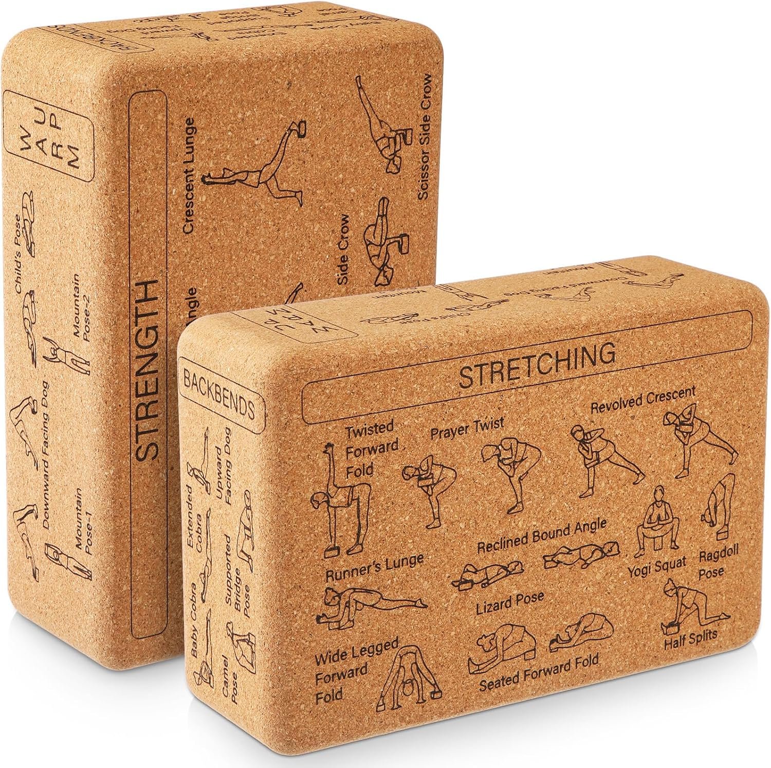 Cork Yoga Blocks 2 Pack Yoga Poses Teaching Cork Blocks, Suitable Poses for Beginners and Experts High Density Block with Non Slip Surface for Better Support, Balance Comfort (Beige)