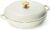 CAROTE 3.4QT Enameled Cast Iron Braiser Pan, Shallow Dutch Oven Casserole Skillets, Non-Toxic Cast Iron Pot with Lid for Grilling, Searing, Baking, Dual Handles, All Stovetop Compatible, White