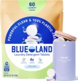 BLUELAND Laundry Detergent Tablets, Starter Set, 60 Count with Tin, Plastic-Free Eco-Friendly Pods, Sheets, Liquid Alternative – Fragrance Free and Clear, Natural, Gentle