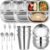 Tioncy 15 Pcs Stainless Steel Kids Dinner Set, Bowls, Balanced Bites Divided Plates, Cups, Spoons and Forks, Stainless Steel Lunch Plates Dinnerware Set for Kids Toddlers