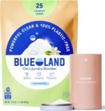 BLUELAND Oxi Laundry Booster Powder with Tin, Starter Set, Clear Skies Scent, 25 Loads, 17.6 oz, Plastic-Free, Eco Friendly, Oxy Cleaner, Stain Remover