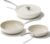 Redchef Ceramic Frying Pans, 4-Piece Non Stick Frying Pans, Non Toxic Skillet with Lid, Ceramic Cookware Set, 8″ 9.5″ 11″ Egg Saute Pan, PFAS & PTFE & PFOA Free, Dishwasher & Oven Safe, Beige White