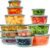 24pc Set Glass Food Storage Containers & Bowls with Airtight Lids – Leakproof BPA-Free Meal Prep Airtight Stackable Lunch Boxes, Kitchen Pantry & Storage Organizers – Microwave Freezer Dishwasher Safe