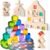 Woodtoe Wooden Rainbow Building Blocks Set for Kids, 22 PCS Wooden Blocks & 25 PCS Gem Cubes Stacking Blocks, Montessori Stacking Toys for Toddlers, Educational STEM Birthday Gifts for Boys Girls 3-6