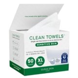 Clean Skin Club Clean Towels® XL Sensitive Skin | Ultra-Soft Disposable Face Towels Infused with Aloe & Glycerin | Dermatologist-Approved Towels for Sensitive Skin, Makeup Remover Dry Wipes, 50 count