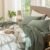 MooMee Bedding Sheet Set 100% Washed Cotton Linen Like Textured Breathable Durable Soft Comfy (Heathered Green, Queen)