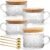 YORY 4-Pack Vintage Glass Mugs with Bamboo lids and Spoons Coffee Tea Cups Gifts for Women Overnight Oats Containers 14oz,